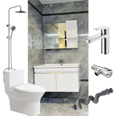 恒洁卫浴套餐八（坐便器71PT+浴室柜HBM506009N-080+龙头+花洒+角阀+排水管）